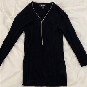 Express Black Ribbed Sweater with Zipper